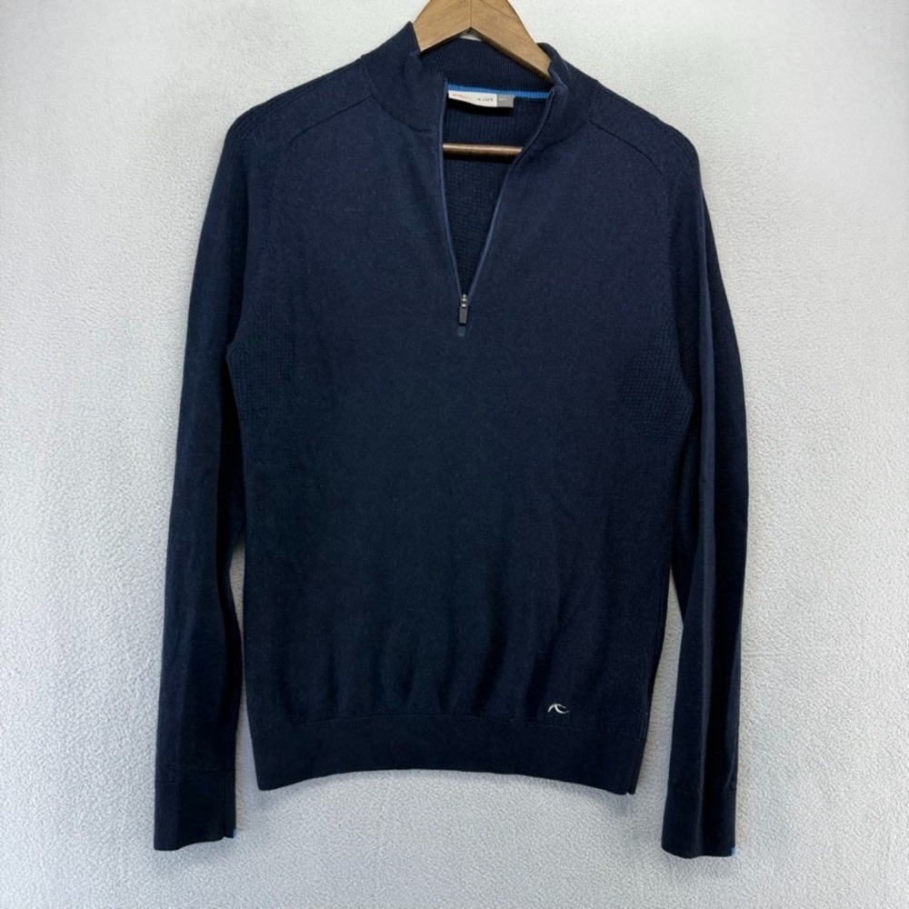 KJUS Kulm Half Zip Pullover Men's Large Fits medium Blue Navy Merino Wool Golf